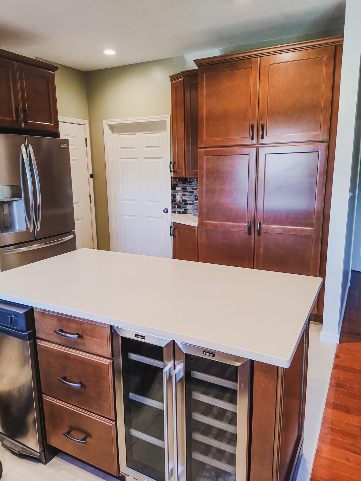 Kitchen island with wine cooler
